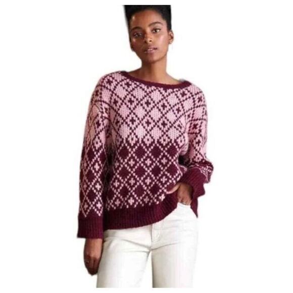 Anthropologie Maeve Sigfried Pink Wool Marsala Crewneck Sweater Size XSP - Picture 1 of 6